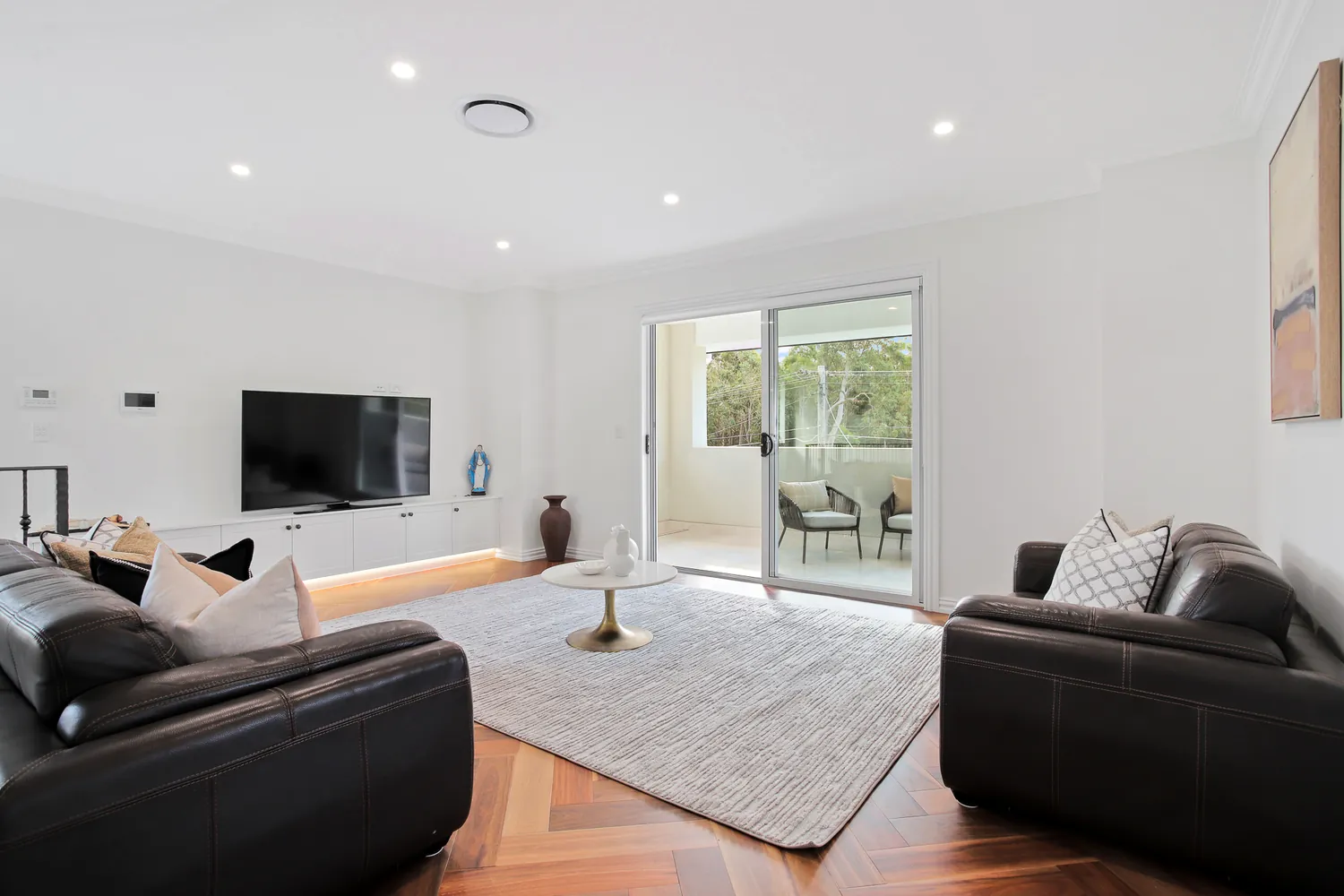 Open plan living on herringbone parquet