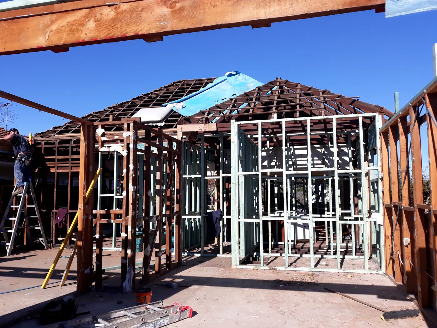 Roof and wall framing in progress
